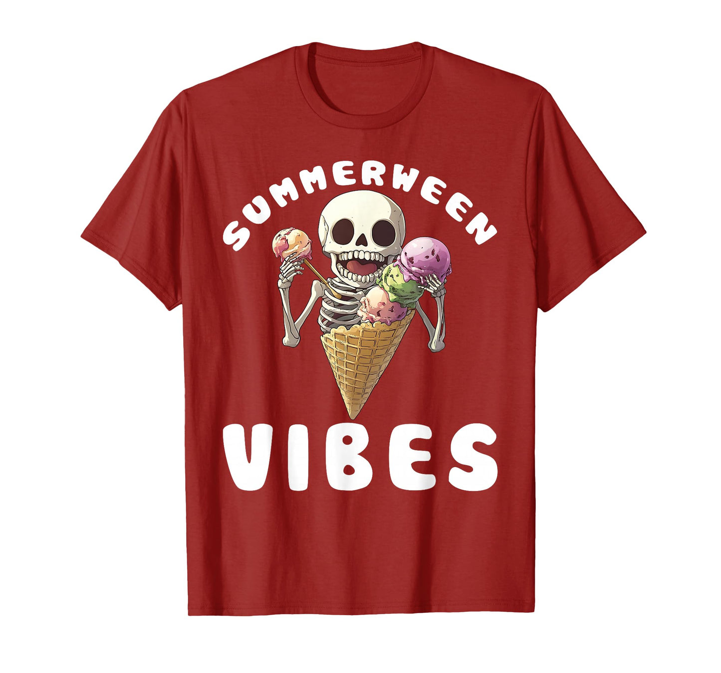 Summerween Vibes Skeleton & Ice Cream Halloween Summer Kids T-Shirt