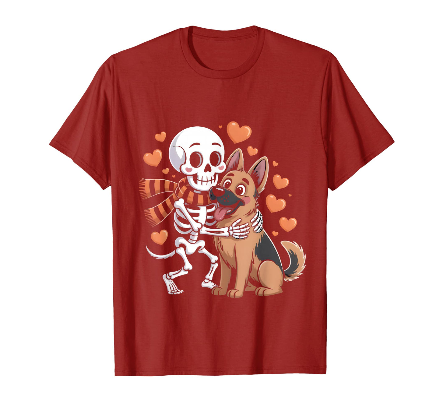 Skeleton Hugging German Shepherd Dog Halloween Cute Love T-Shirt