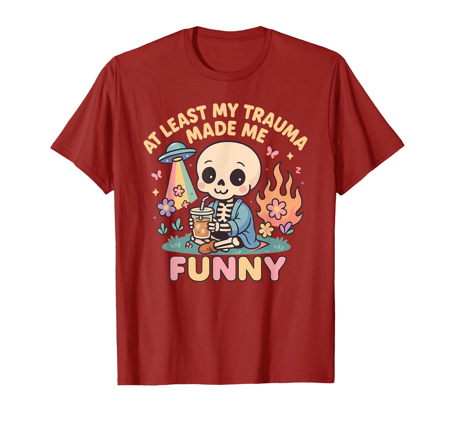 Trauma Made Me Funny Skeleton Coffee Spicy Halloween Gag Men T-Shirt