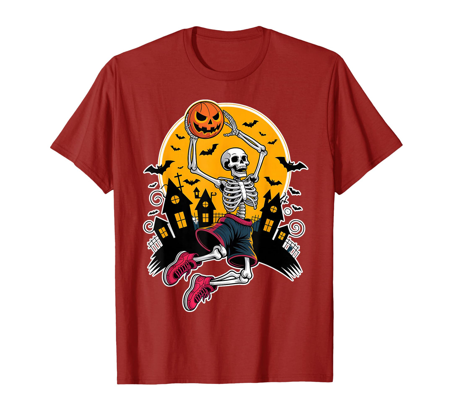 Skeleton Basketball Dunk Halloween Pumpkin Sport Costume T-Shirt