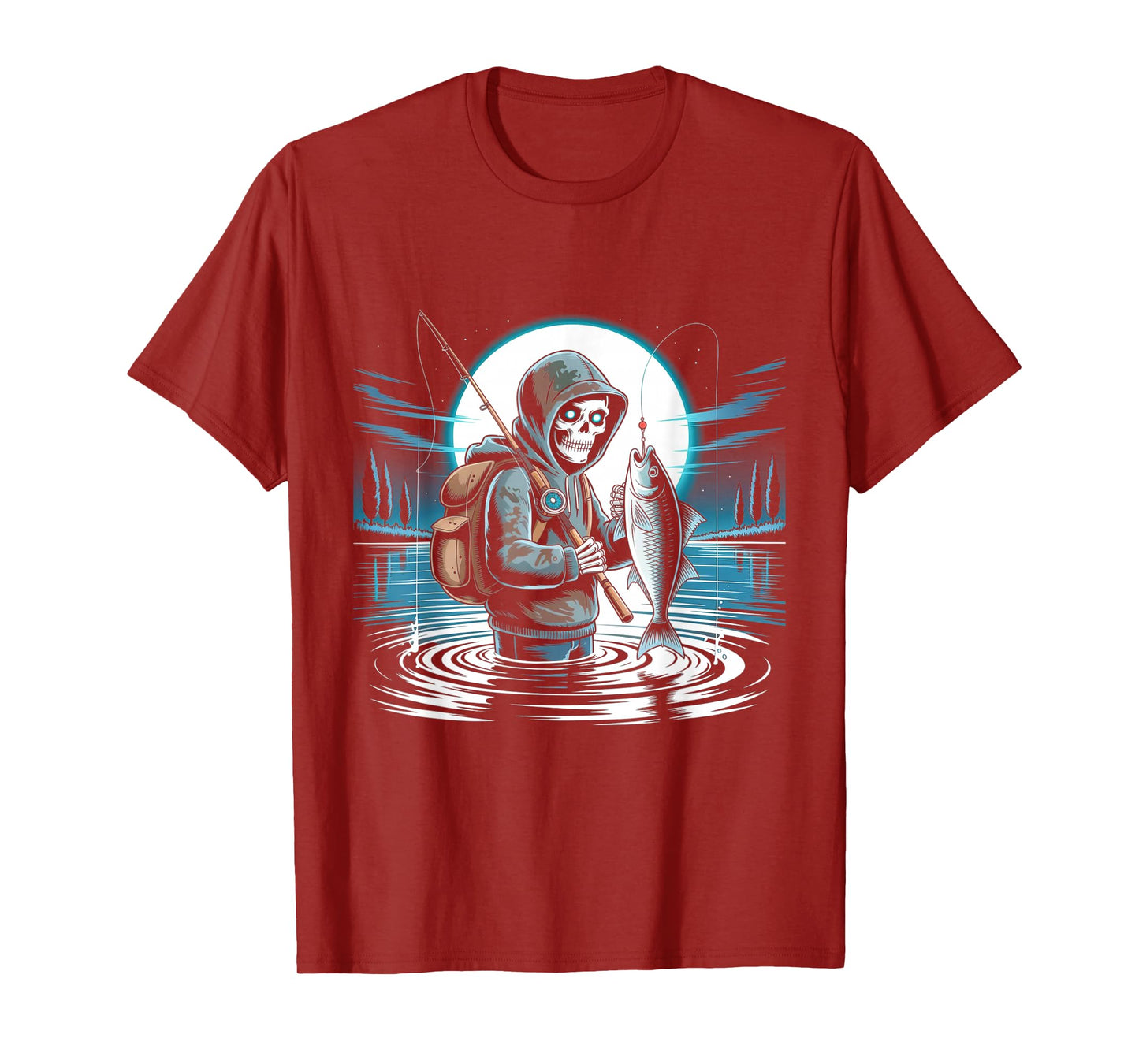 Skeleton Fishing Halloween Costume Funny Fishing T-Shirt