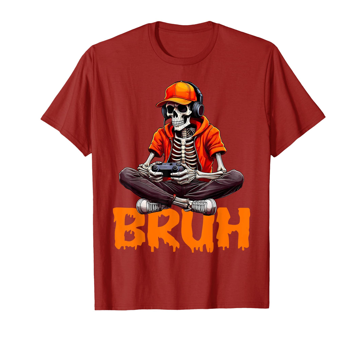 Bruh Halloween Boys Kids Gamer Mens Skeleton Video Gaming T-Shirt