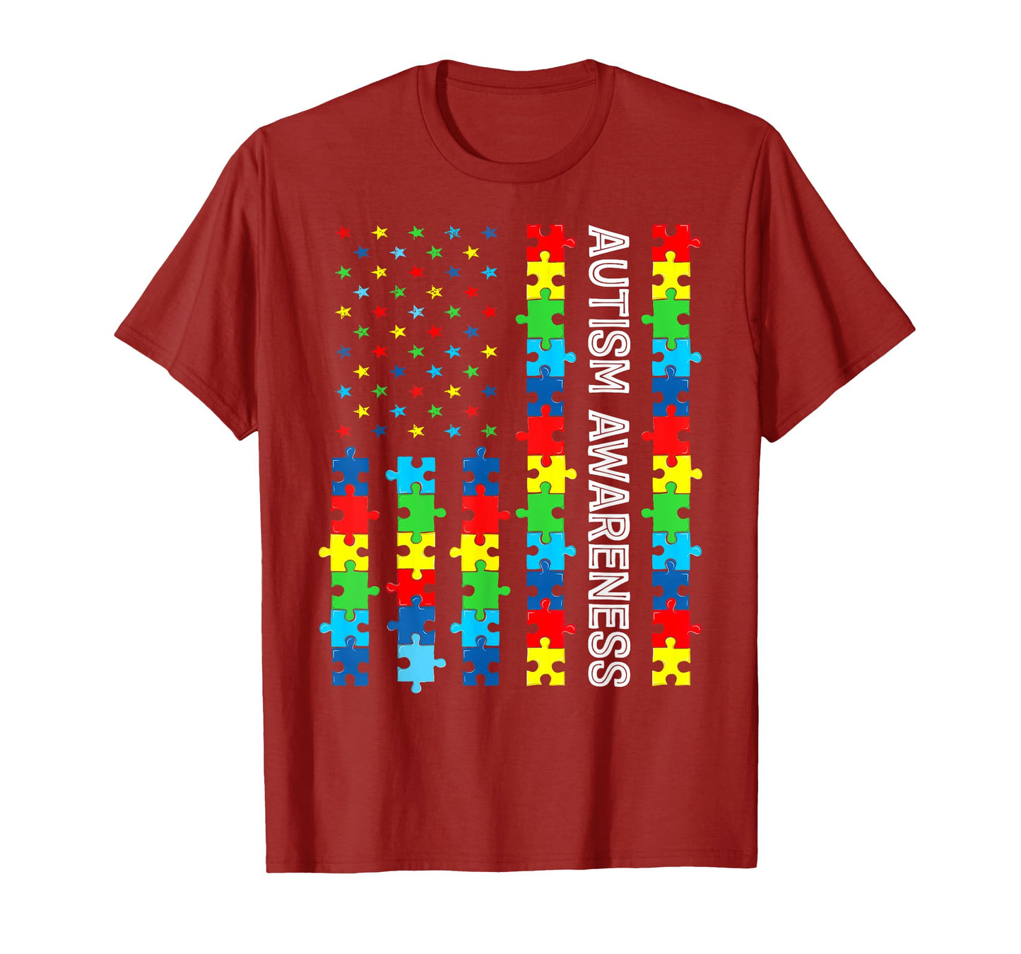 Autism Awareness Flag Puzzle Autistic Kids Support Patriotic T-Shirt