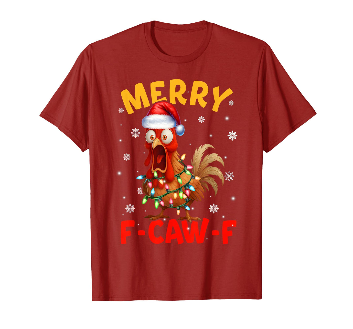 Merry F-Caw-F Christmas Chicken Xmas Lights Rooster Holiday T-Shirt