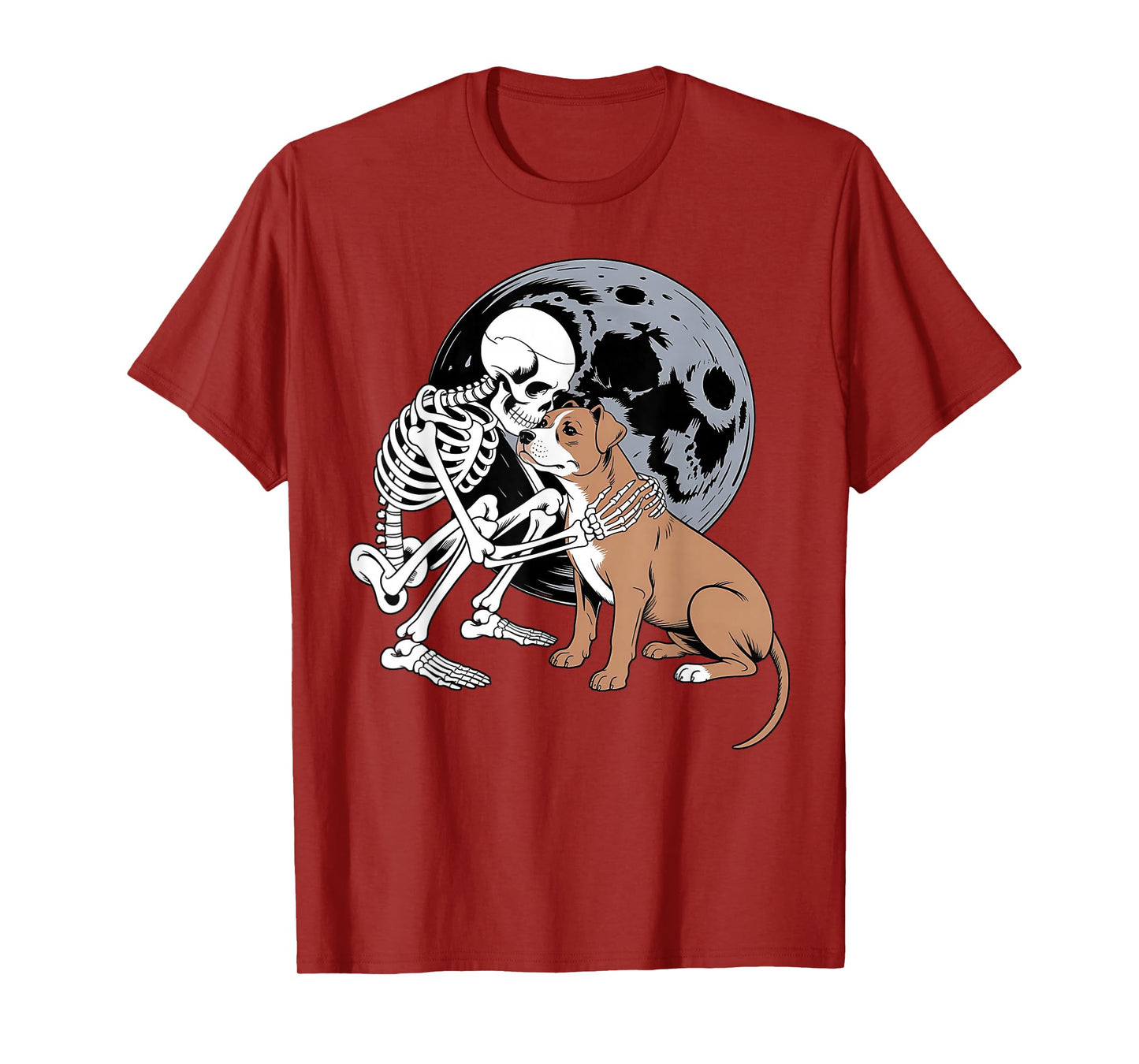 Skeleton Hugging Dog Halloween Pitbull Lover Mom Dad T-Shirt