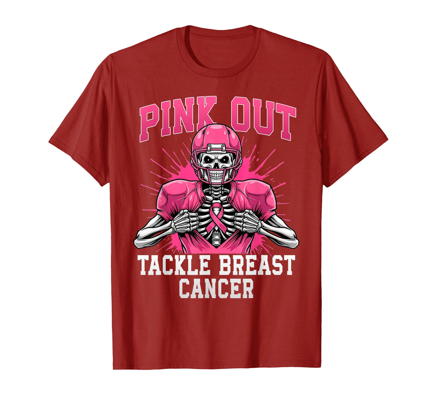 Skeleton Pink Out Tackle Breast Cancer American Football T-Shirt