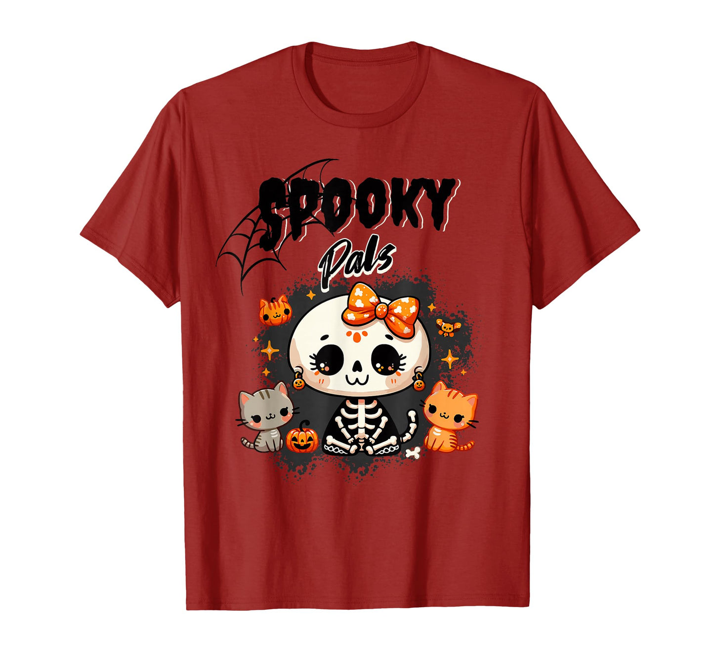 Spooky Pals Cute Skeleton with Cats and Pumpkins T-Shirt