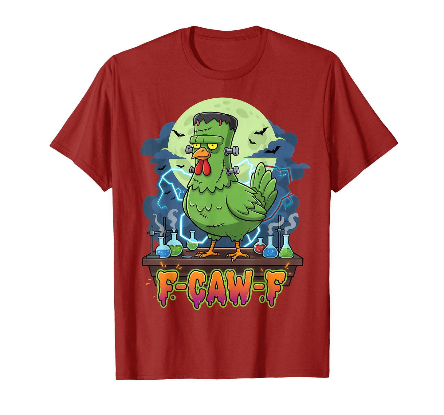 F-Caw-F Spooky Chicken Frankenstein Funny Halloween Adult T-Shirt