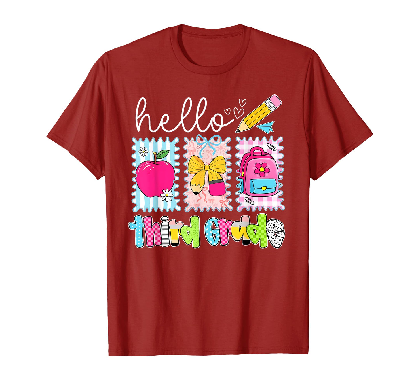 Back To School Hello Third Grade Teacher Coquette Pencil Bow T-Shirt