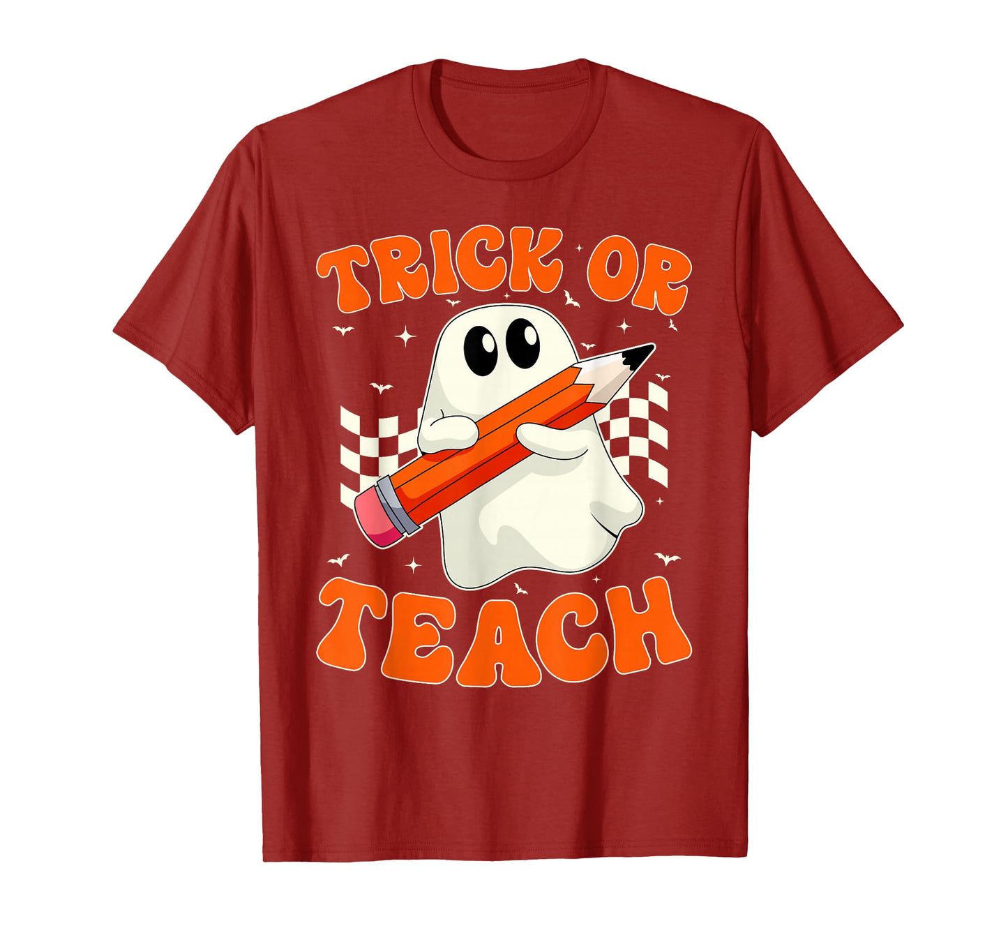 Trick Or Teach Boo Ghost Halloween Groovy Teacher T-Shirt
