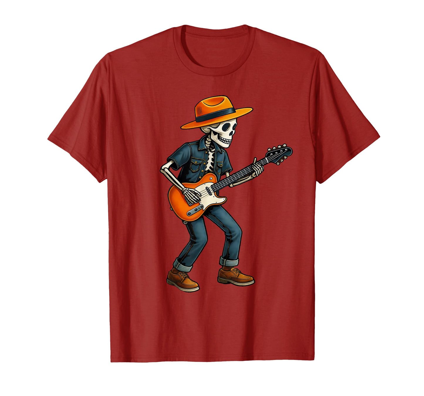 Skeleton Guitar Guitarist Rock Band Halloween Costume Funny T-Shirt