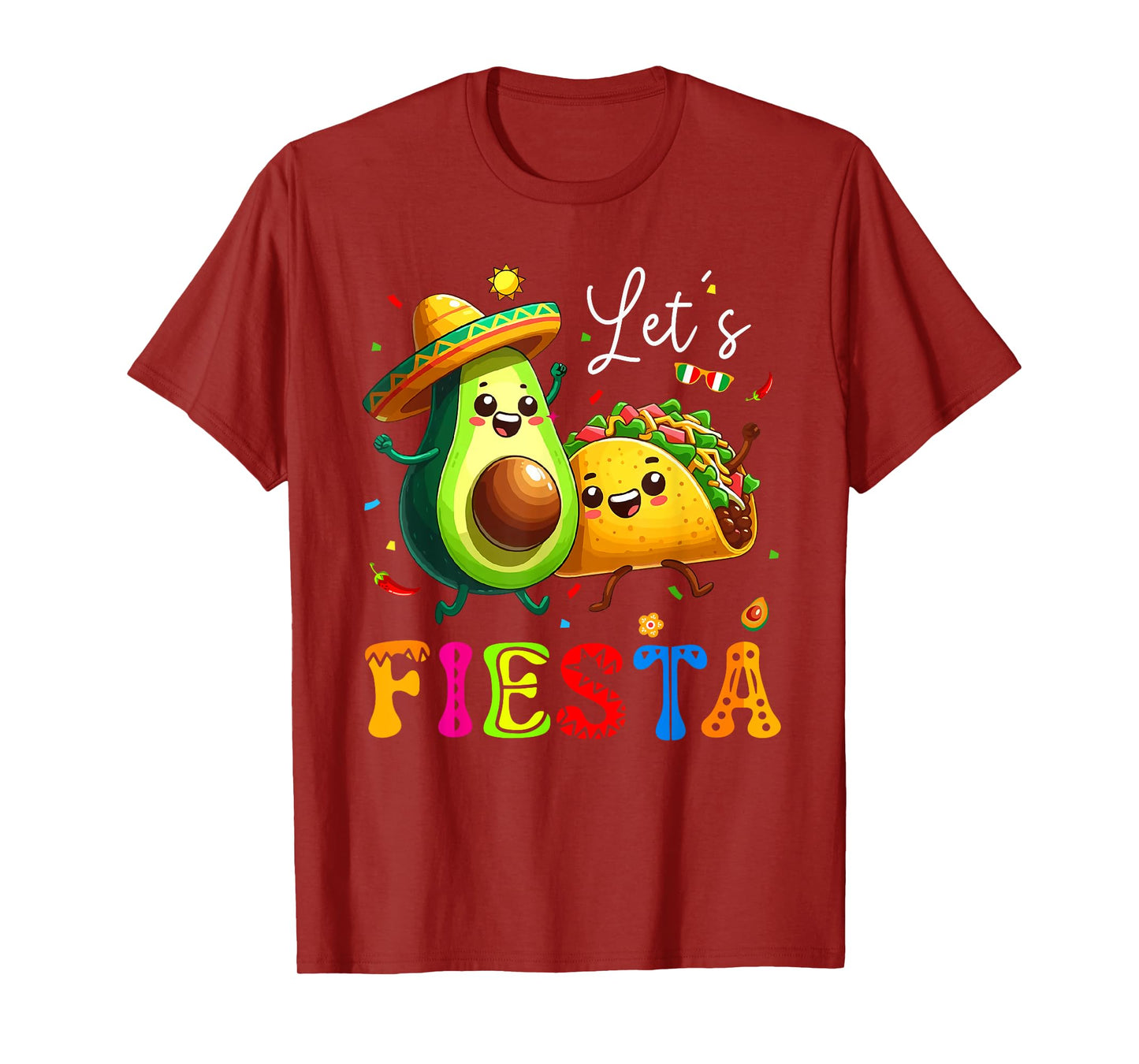 Lets Fiesta Taco Avocado Funny Cinco De Mayo Mexican Party T-Shirt