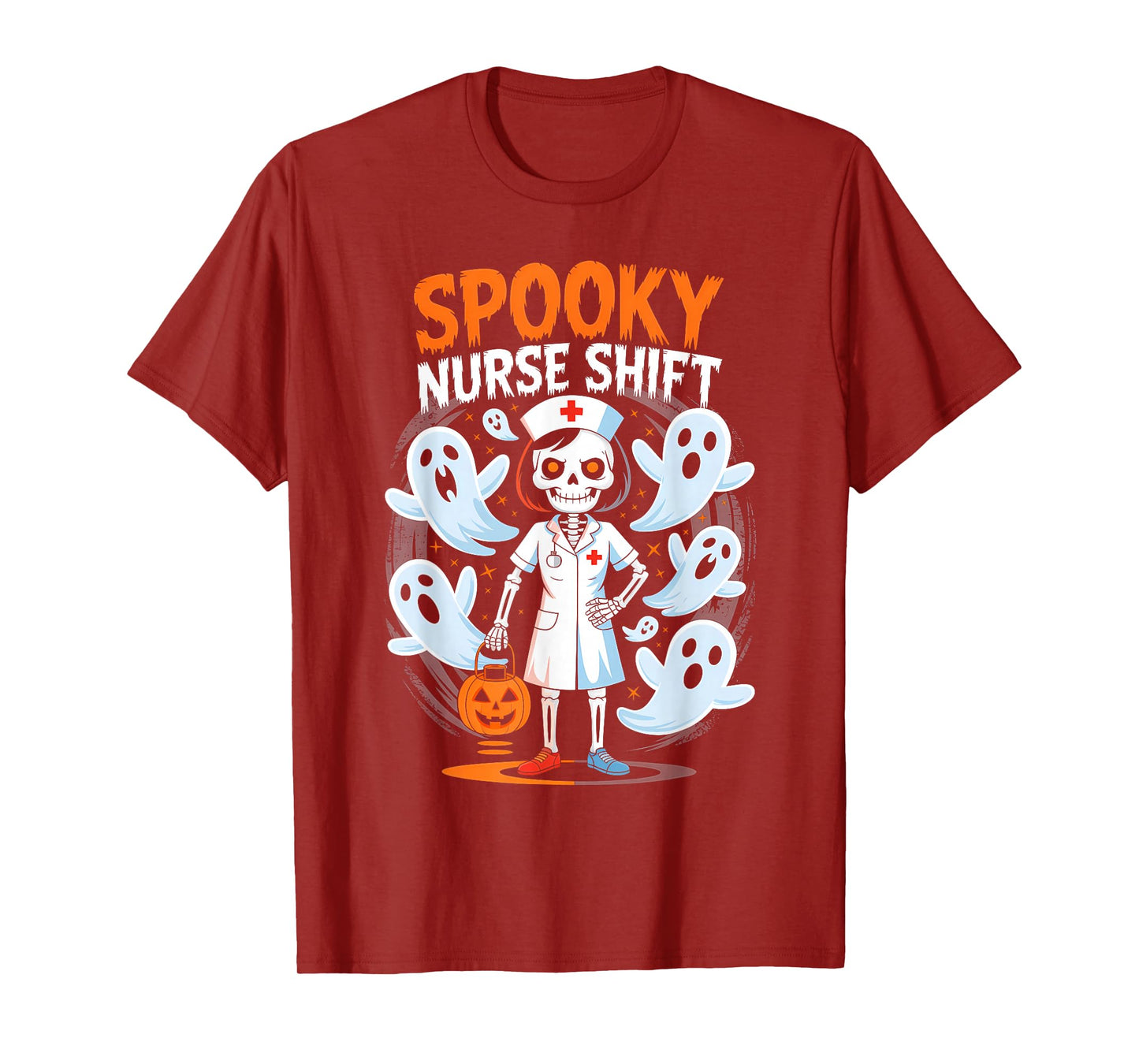 Spooky Nurse Shift Nurse Skeleton Ghost Halloween T-Shirt