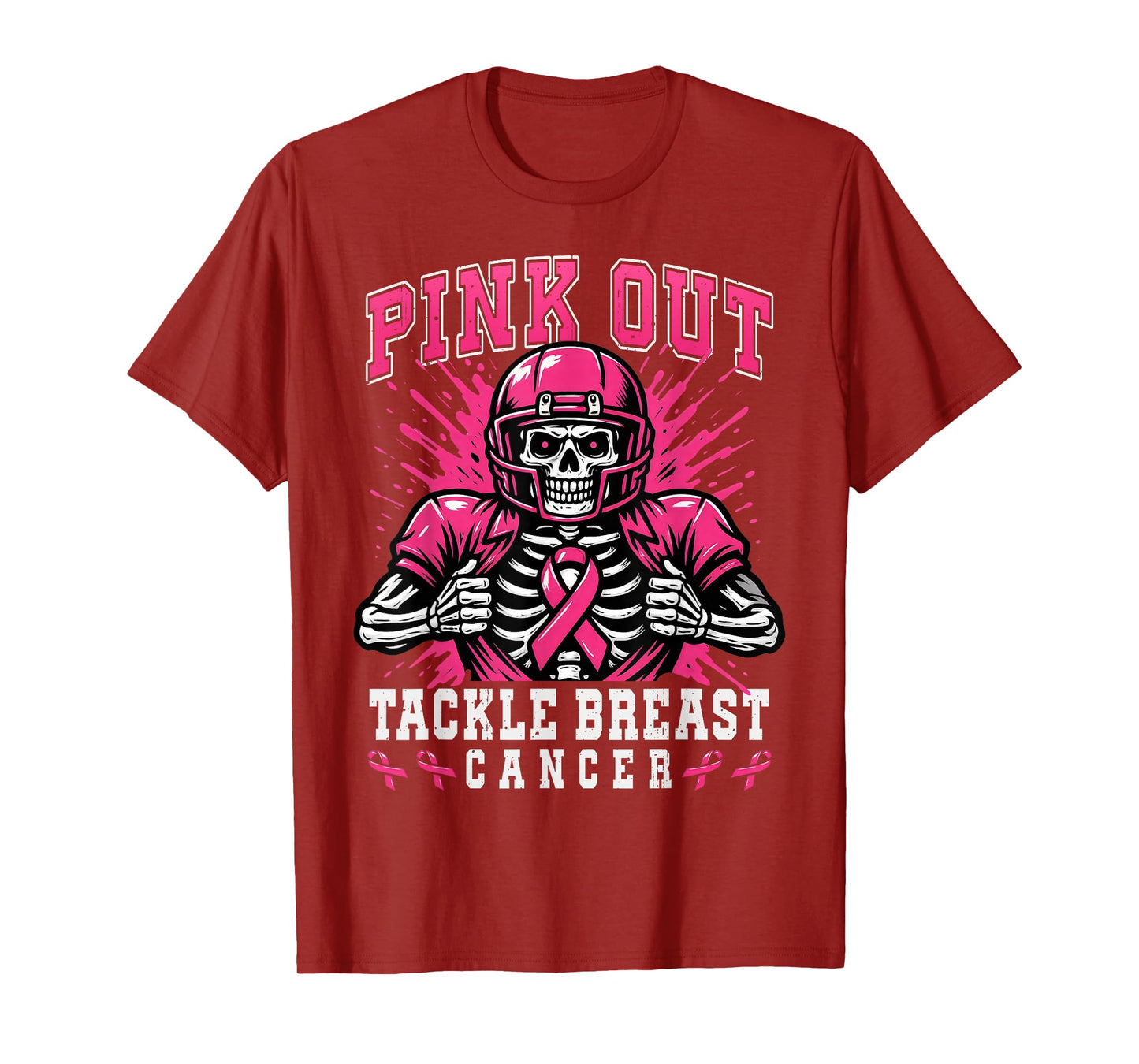Skeleton Pink Out Tackle Breast Cancer American Football T-Shirt