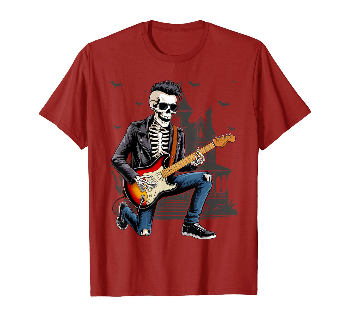 Funny Rock Skeleton Electric Guitar Rocker Men Boys Kids T-Shirt