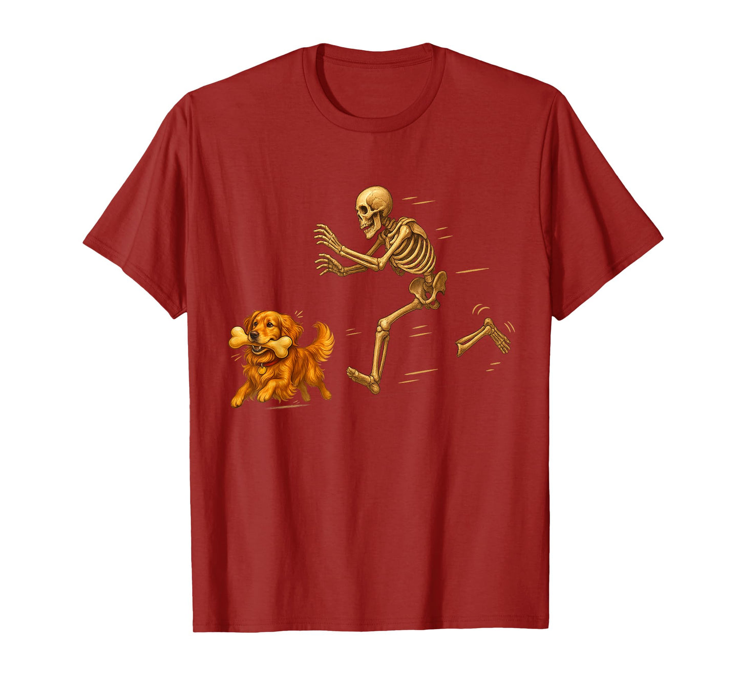 Funny Golden Retriever Halloween Steal Bone Skeleton Chase T-Shirt