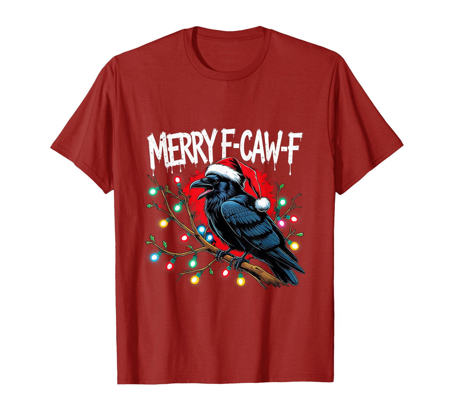 Merry F-Caw-F Raven Funny Christmas Holiday Cool Meme T-Shirt