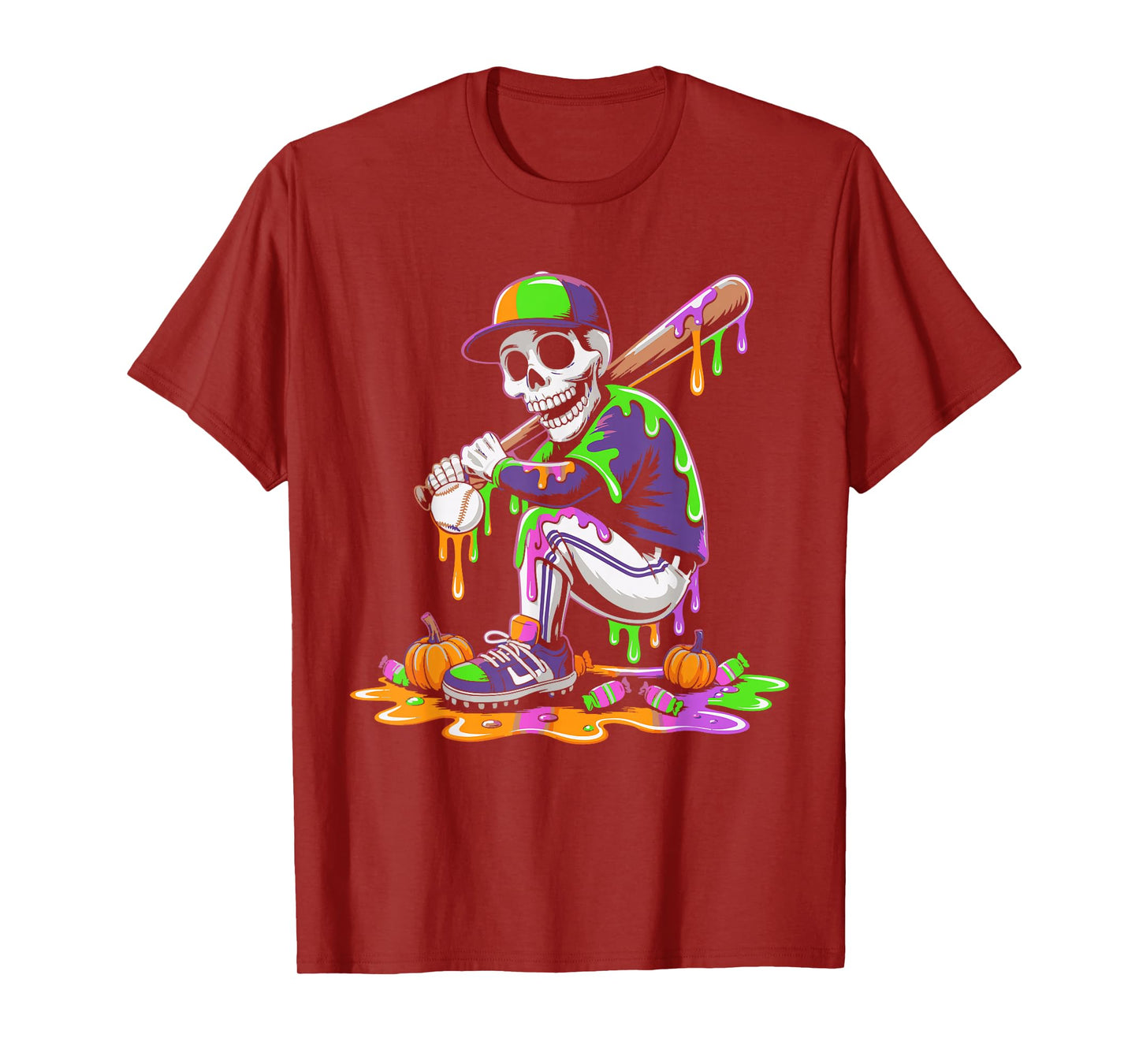 Funny Baseball Skeleton Ice Cream Drip Baseball Boys Youth T-Shirt