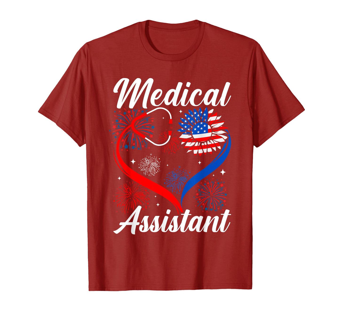 Medical Assistant Sunflower American Flag 4th Of July Women Kids Men T-Shirt