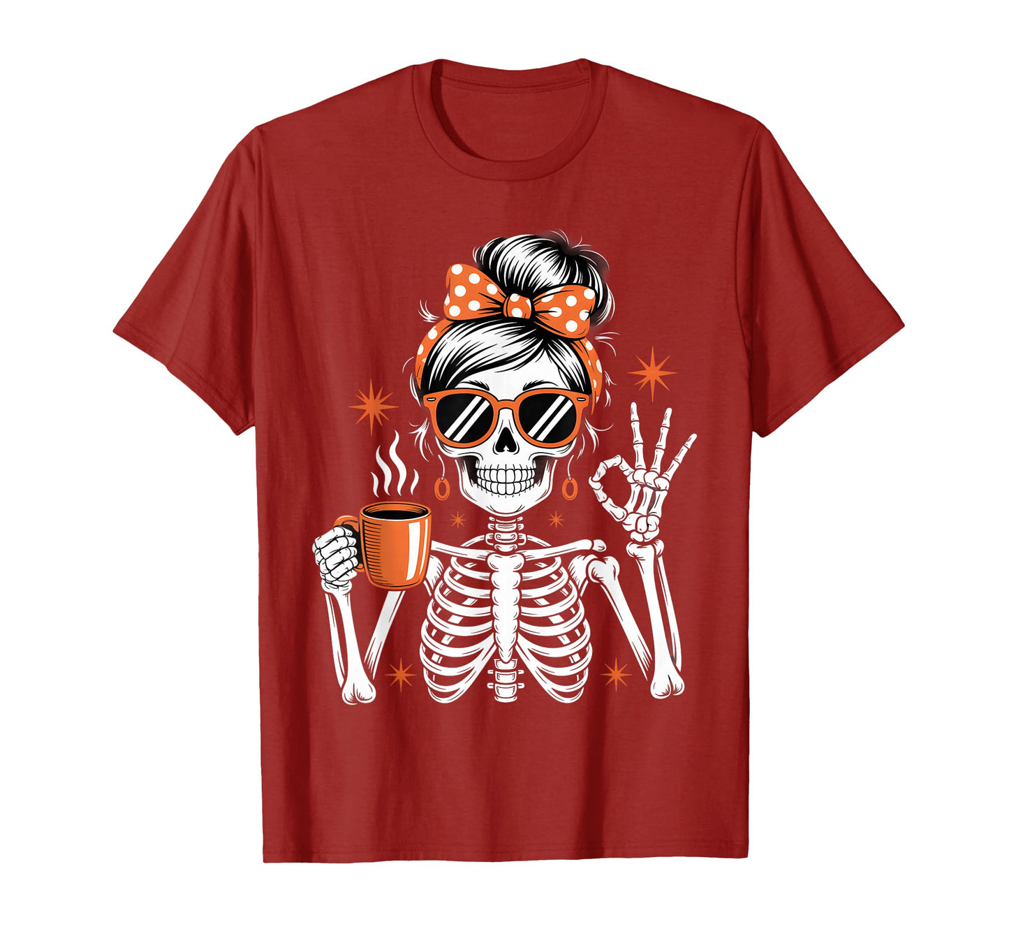 Retro Skeleton Coffee Queen Halloween Vibes T-Shirt