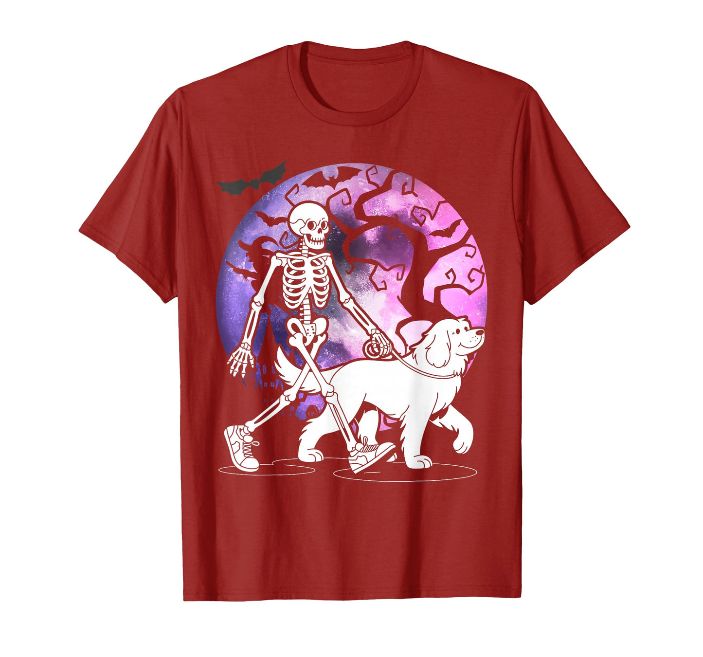 Skeleton Walking a Newfoundland Dog Halloween Outfit Men T-Shirt