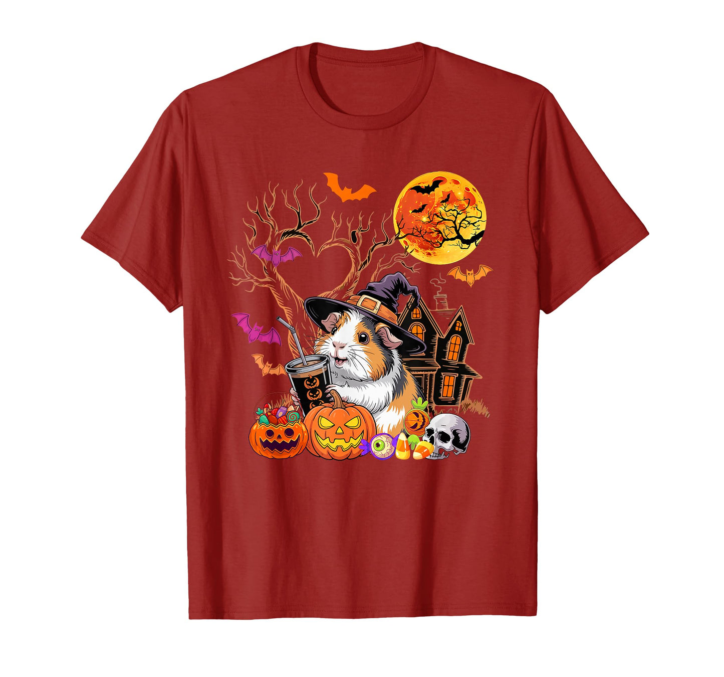 Guinea Pig As Witch Drinking Coffee Halloween Carved Pumpkin T-Shirt