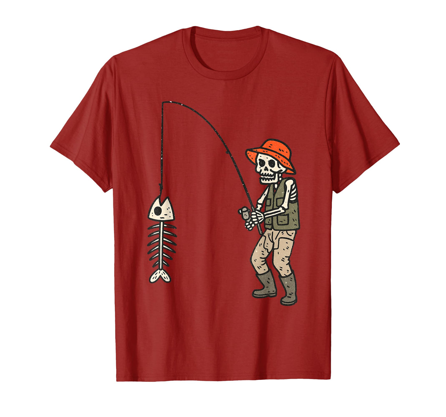 Vintage Halloween Skeleton Fishing Funny Spooky Costume T-Shirt