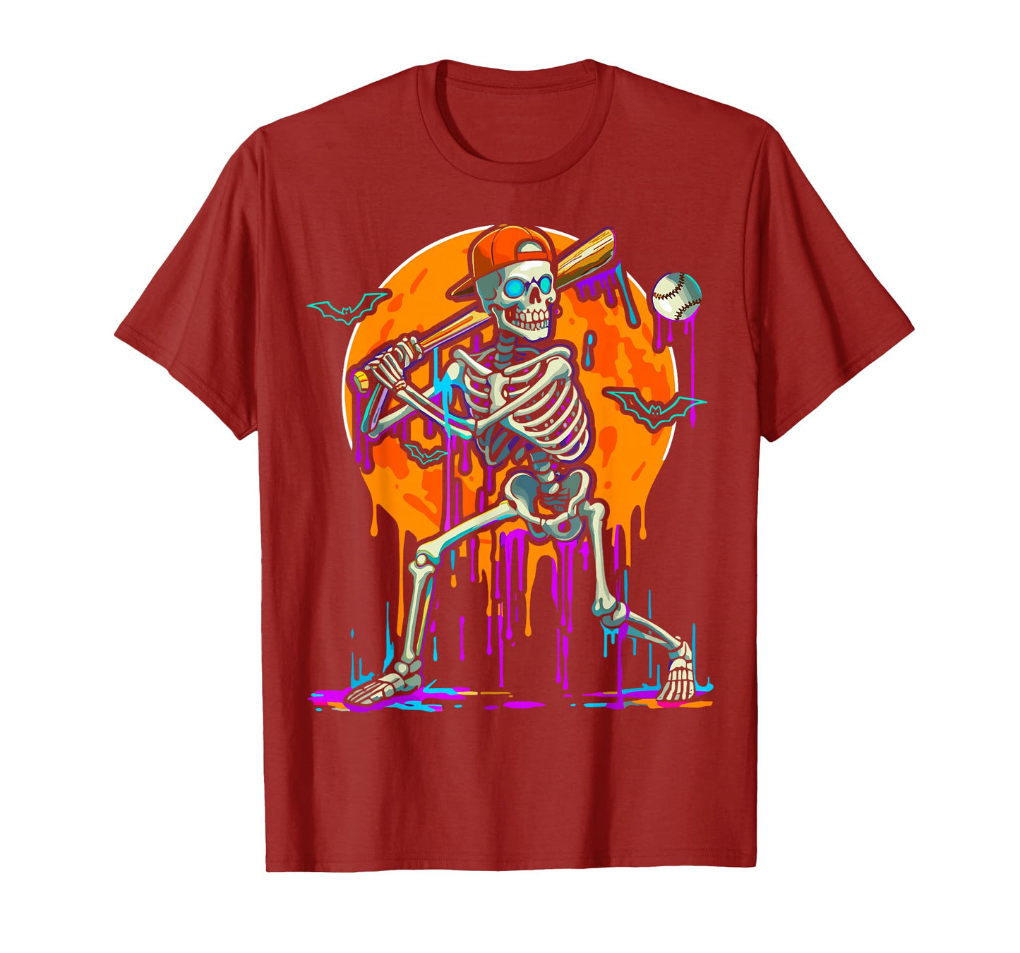 Baseball Skeleton Drip Batting Halloween T-Shirt