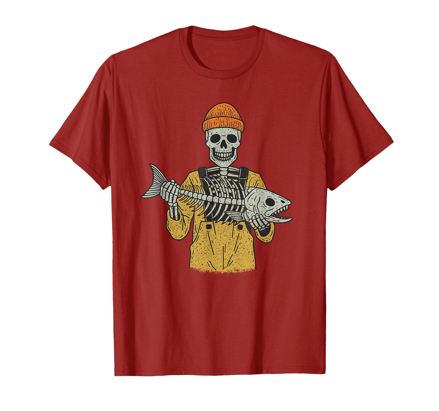 Vintage Halloween Skeleton Fishing Funny Spooky Costume T-Shirt