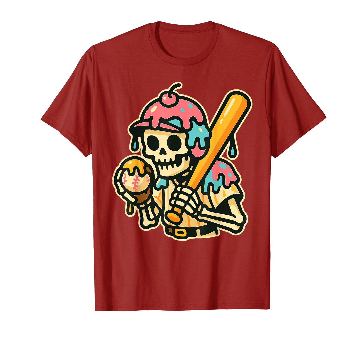 Ice Cream Skeleton Baseball Drip Retro 80s Melting Graphic T-Shirt