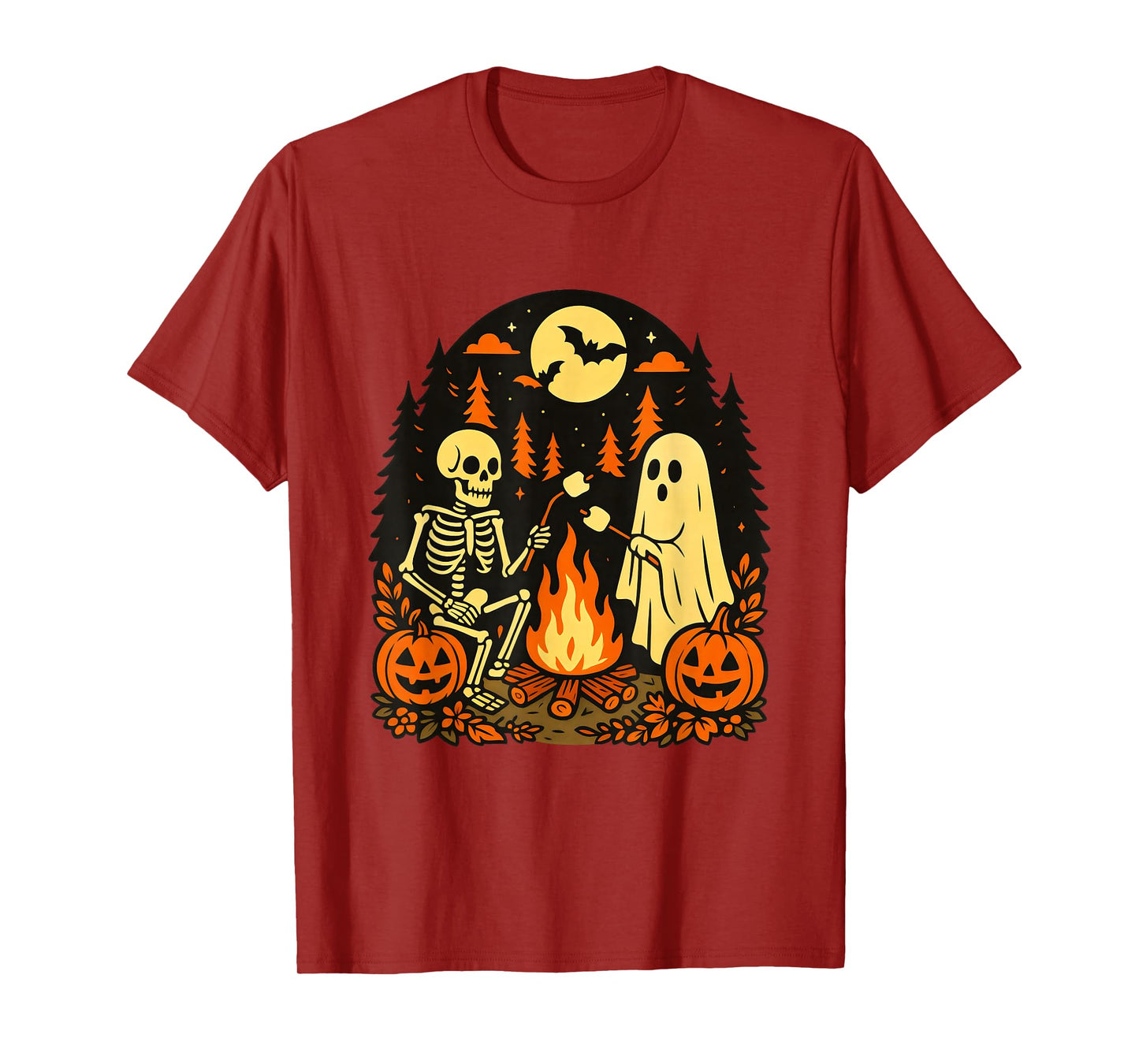 Halloween Spooky Skeleton and Ghost Campfire Vintage T-Shirt