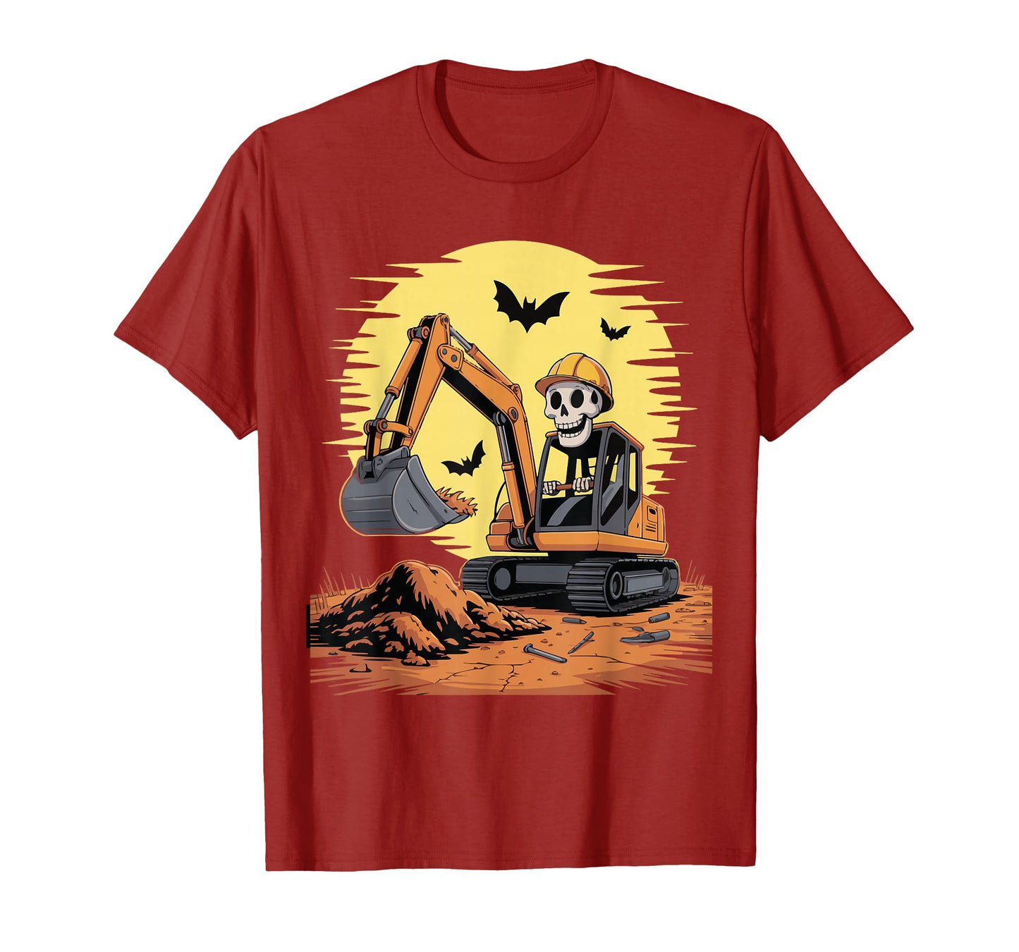 Skeleton Driving Excavator Funny Bones Construction Spooky T-Shirt