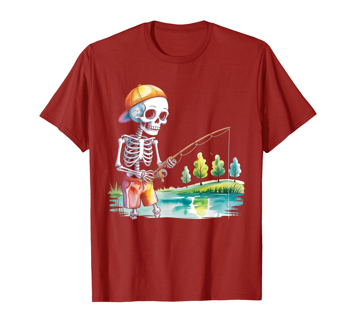 Skeleton Fishing Halloween Costume Funny Fishing Boys Kids T-Shirt