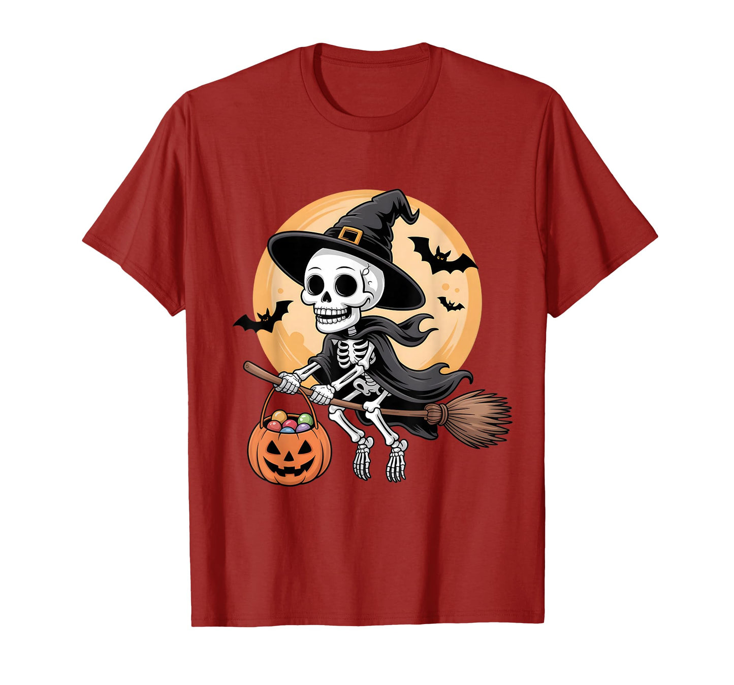 Skeleton Witch Hat Pumpkin Halloween Costume Men Women Kids T-Shirt