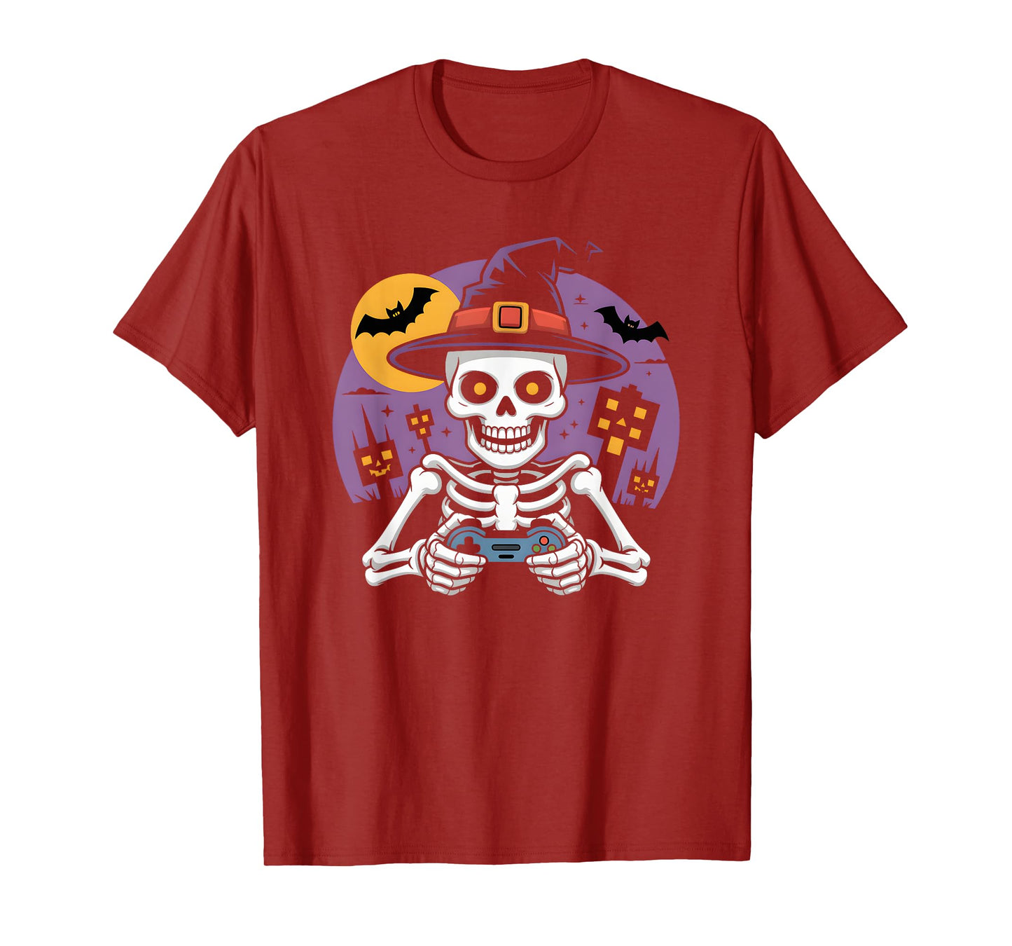 Skeleton Gamer Witch Hat Halloween Video Gaming Boys Kids T-Shirt