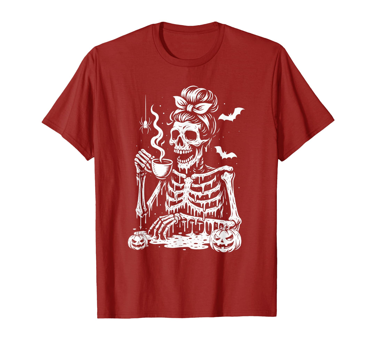 Coffee Drinking Skeleton Lazy DIY Halloween Costume Women T-Shirt