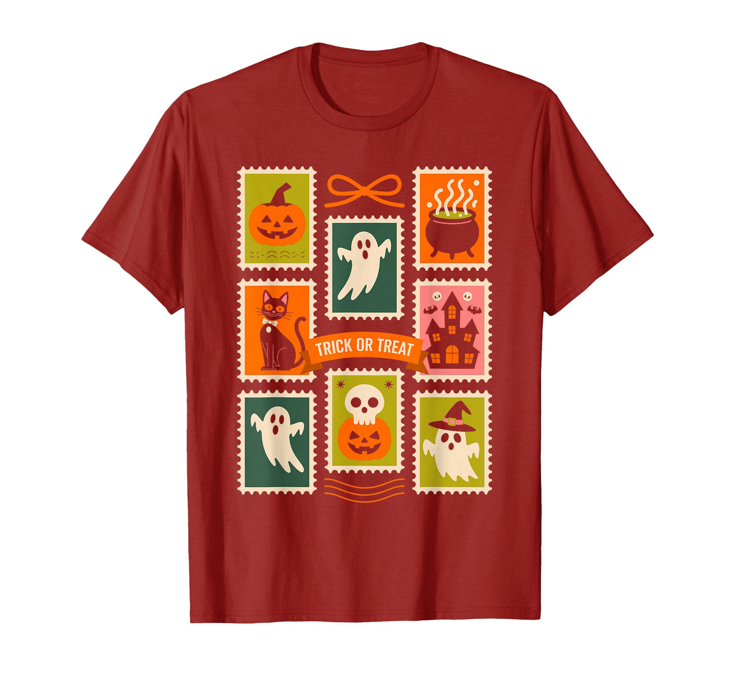 Halloween Stamps Spooky Pumpkin Ghost Cat Witch Skeleton T-Shirt