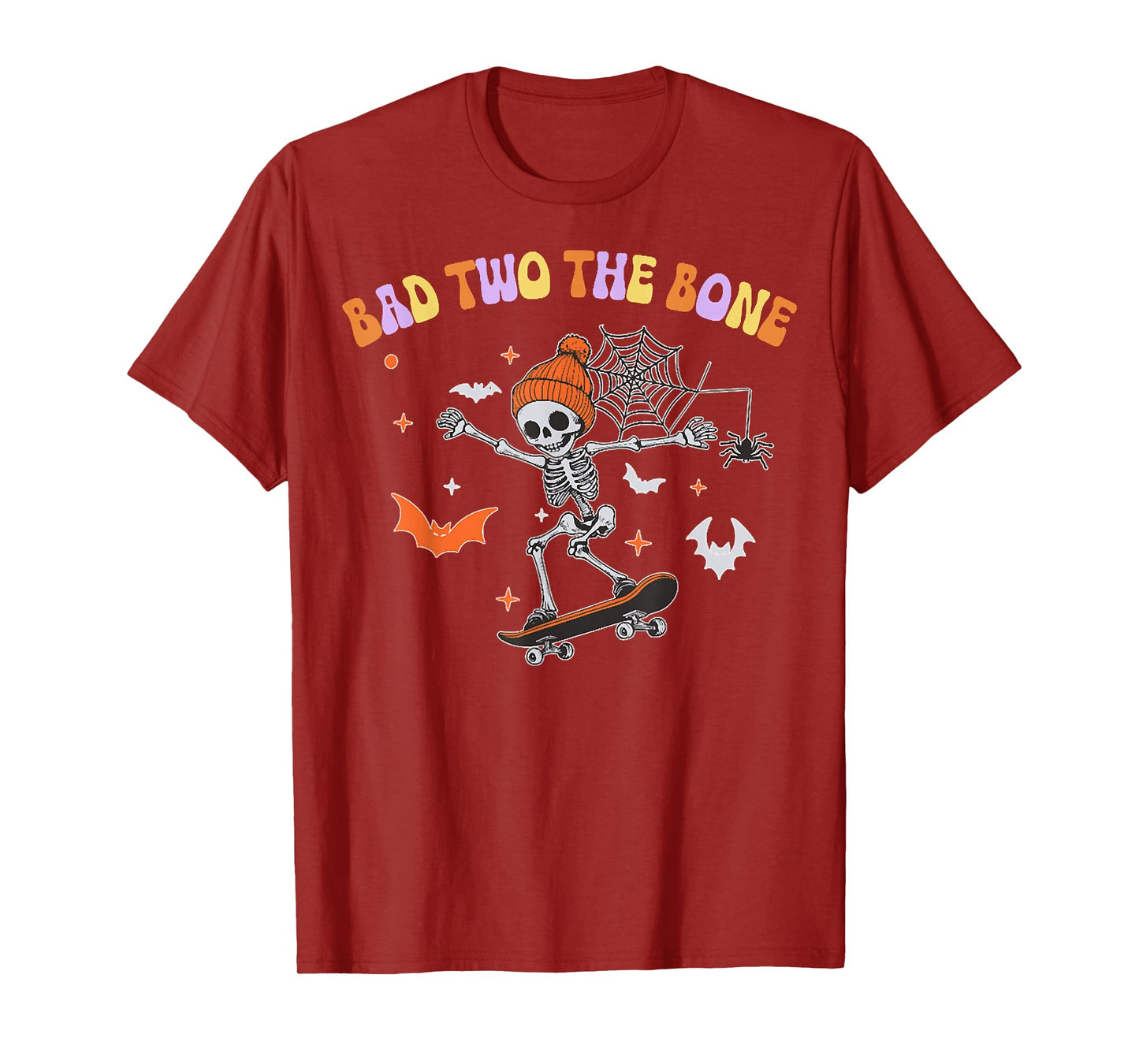 Bad to The Bone Skeleton Halloween Skateboard,Boo Spooky Boy T-Shirt