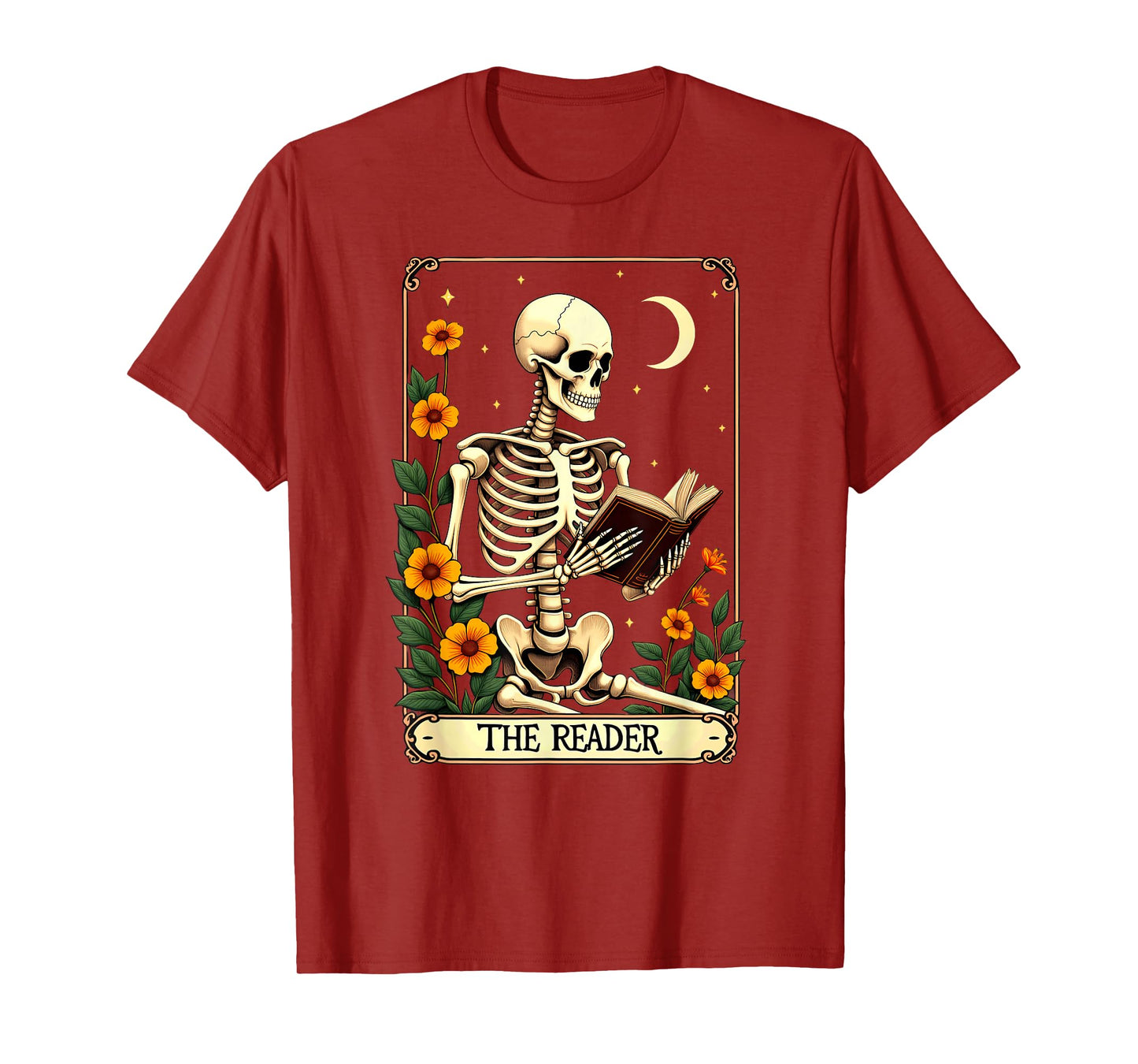 Floral Tarot Card The Reader Skeleton Bookworm Librarian T-Shirt