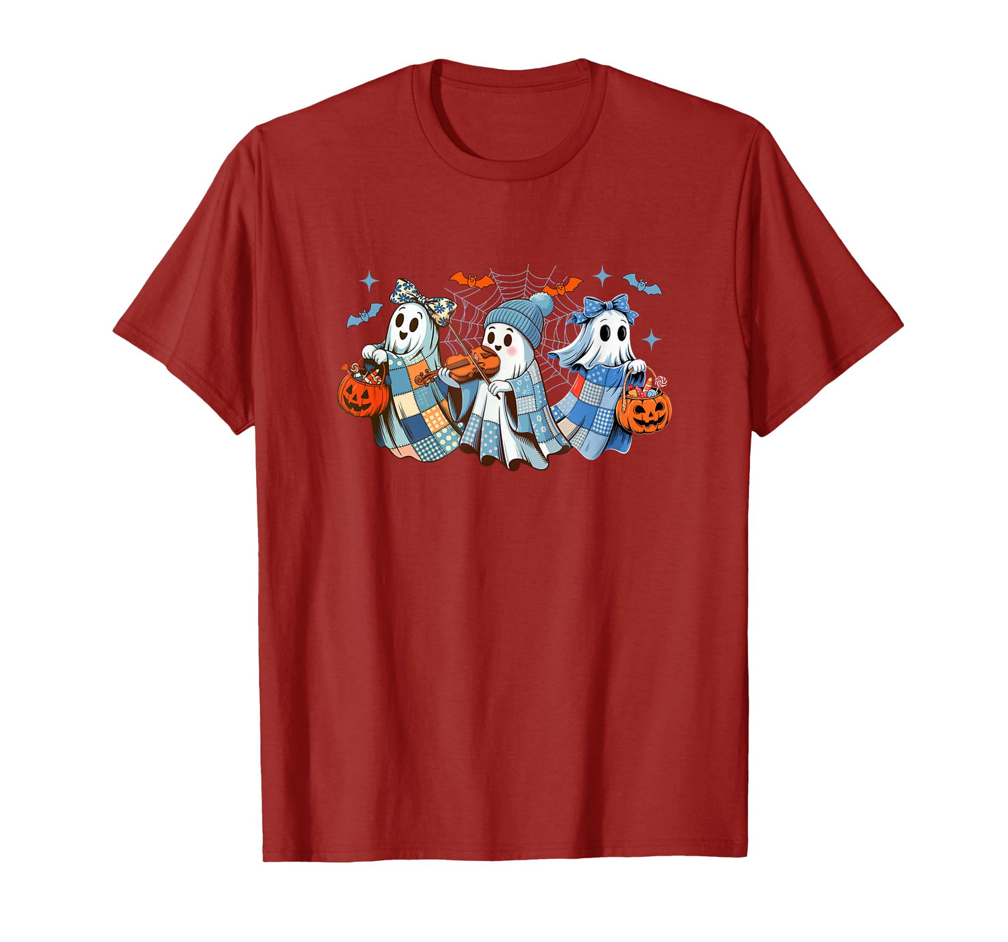 Three Colorful Boo Bow Tie Playing Violin Halloween Musical T-Shirt