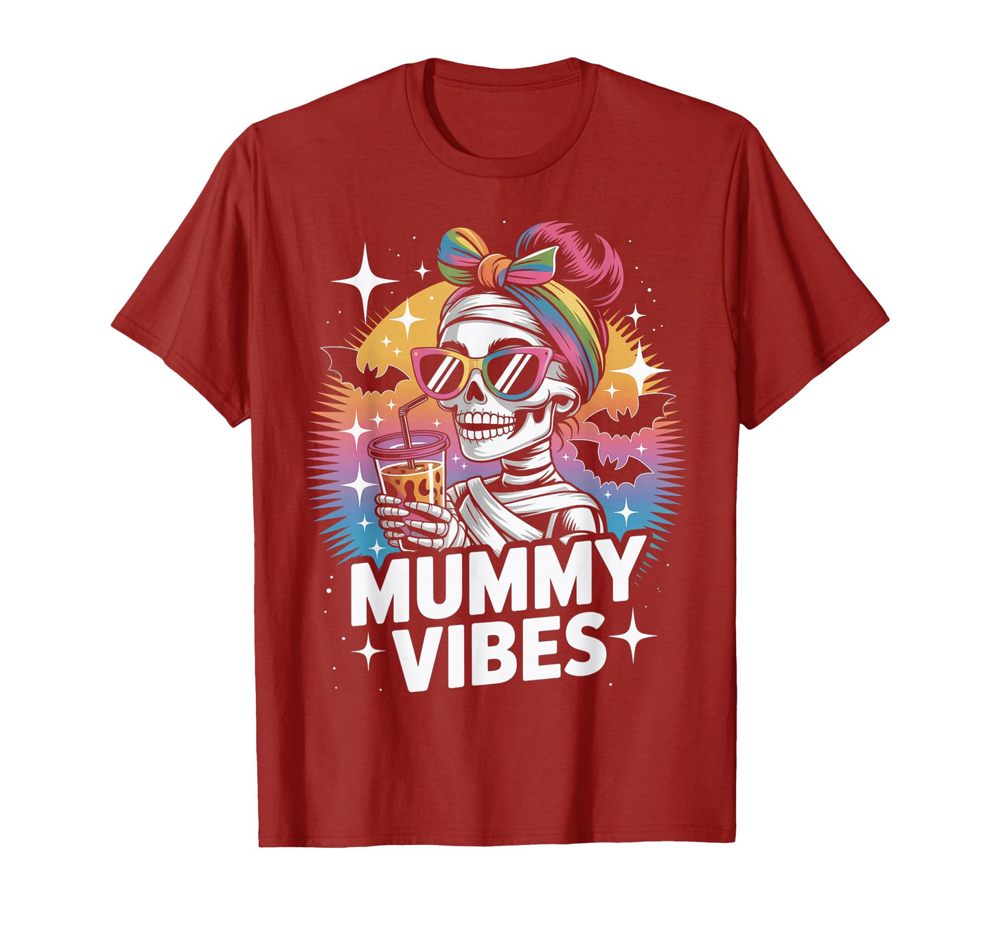 Messy Bun Halloween Mummy Vibes Skeleton Mama Mum Mom Mommy T-Shirt