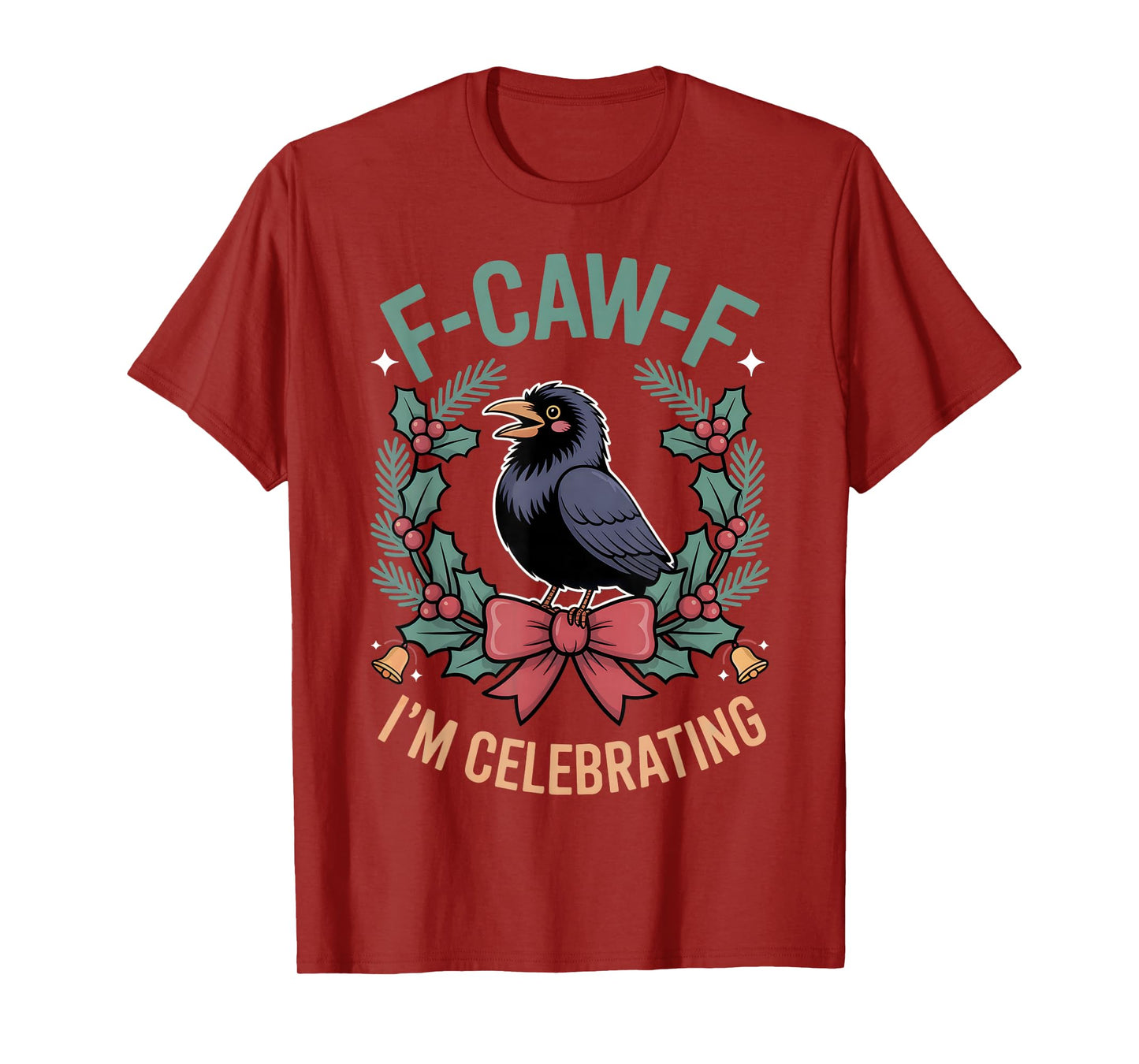 Black Crow F-Caw-F Funny Retro Christmas Lights Santa hat T-Shirt
