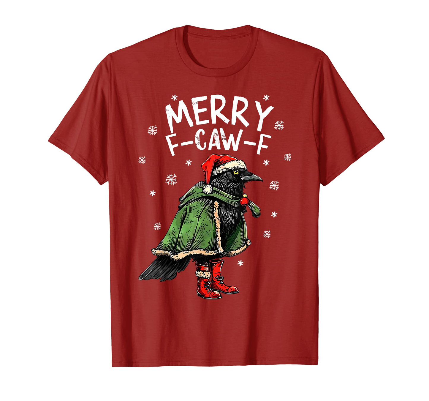 Merry F Caw F Christmas Funny Santa Raven Bird Men Women T-Shirt
