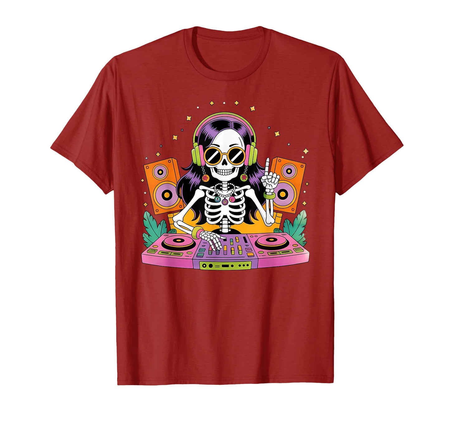 Skeleton DJ Halloween Costume Turntable Music Funny Women T-Shirt