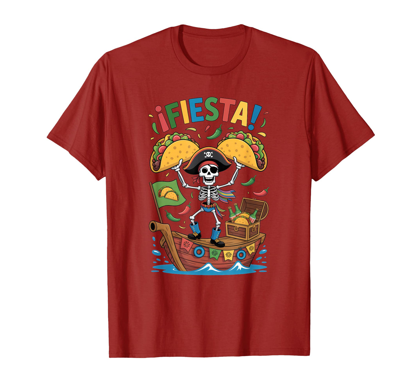 Pirate Skeleton Cinco de Mayo Taco Tuesday Fiesta Party Fun T-Shirt