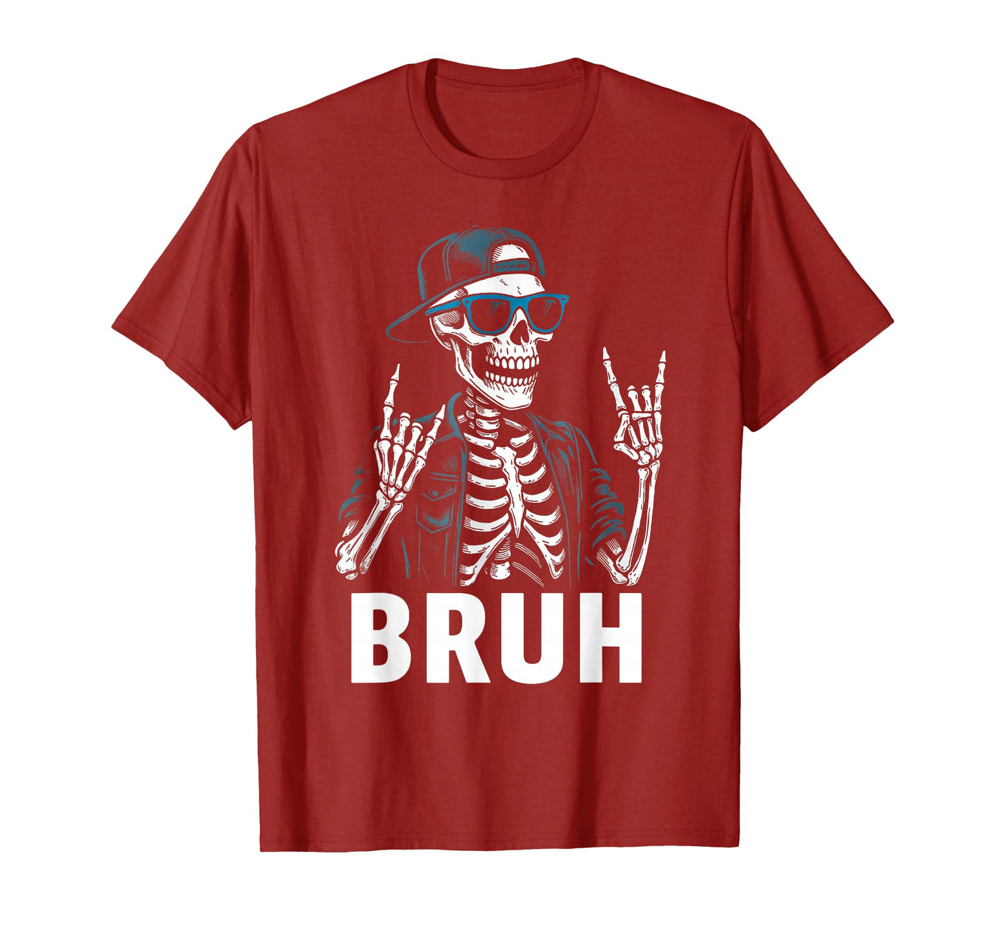 Cool Bruh Skeleton Rock On Halloween Men Teens Boys Kids T-Shirt