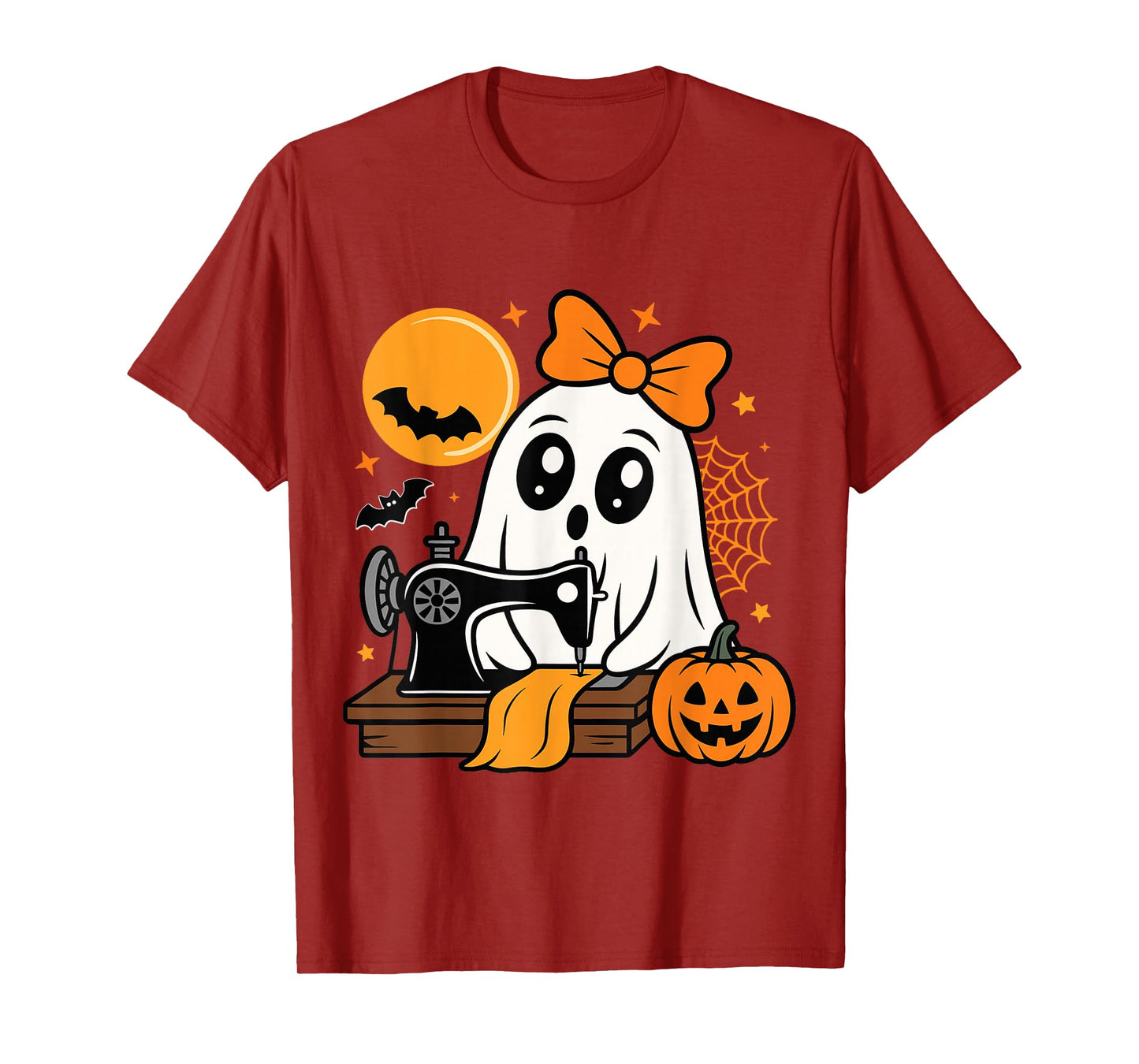 Halloween Cute Ghost Sewing with Bow and Pumpkin T-Shirt