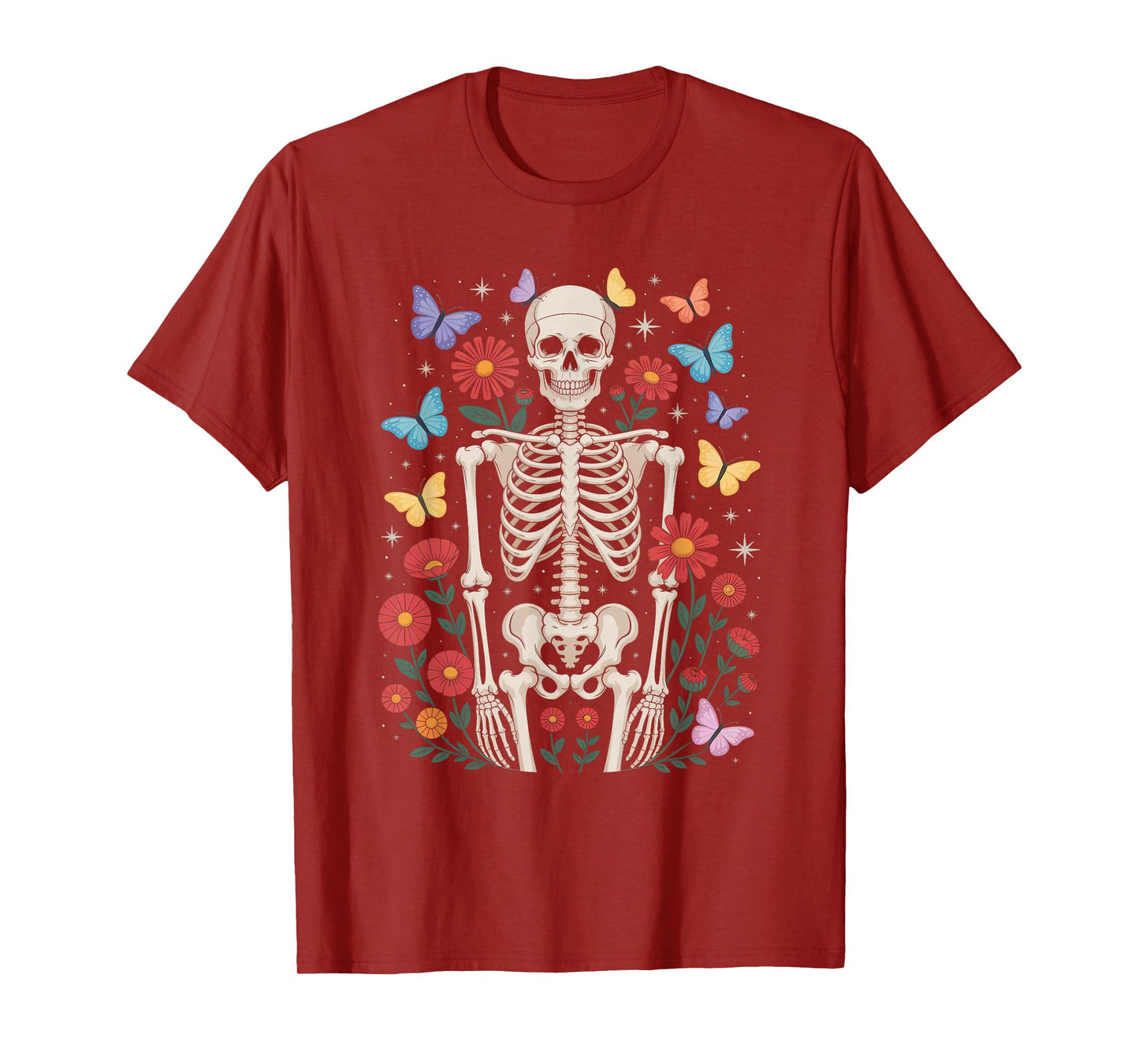 Skeleton Butterfly Florist Floral Halloween T-Shirt
