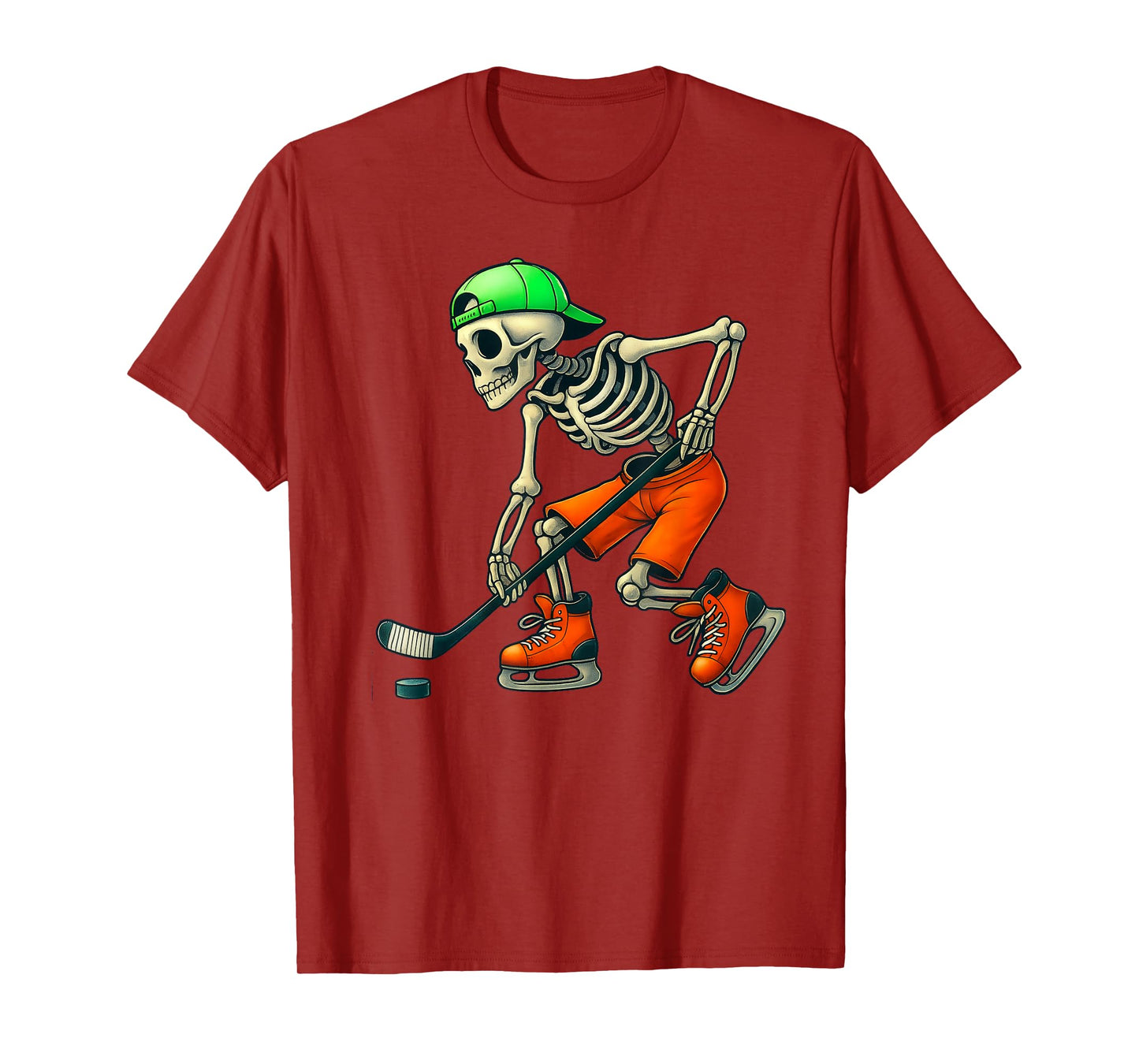 Skeleton Ice Hockey Halloween Funny Men Boys Kids T-Shirt