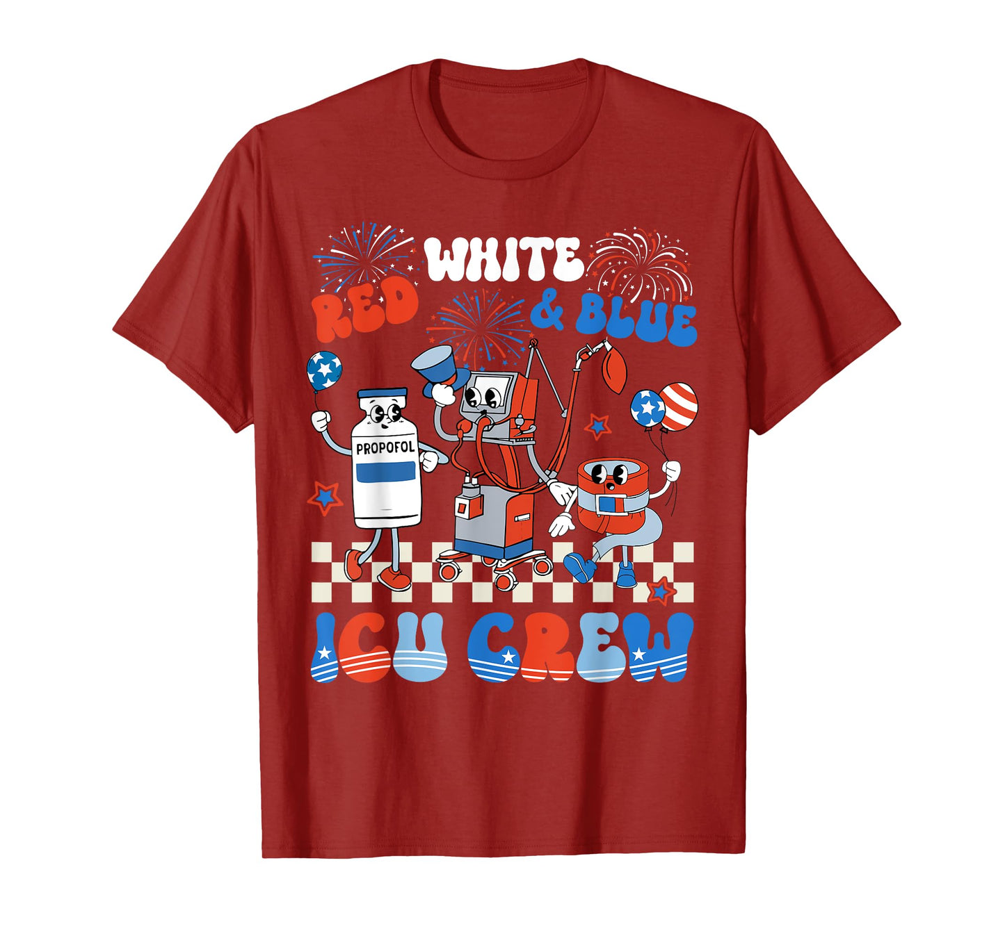 ICU Nurse 4th Of July Independence Day Red White ICU Crew T-Shirt